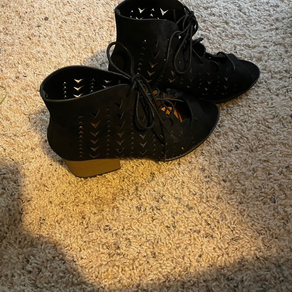 Black open toed booties